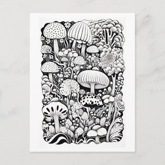 Paddenstoelenlijntekening Klein Briefkaart (Voorkant)