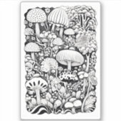 Paddenstoelenlijntekening Klein Sticker (Voorkant)