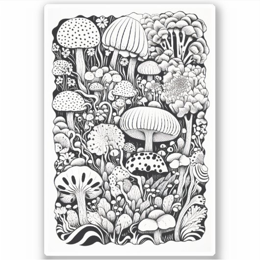 Paddenstoelenlijntekening Klein Sticker (Voorkant)