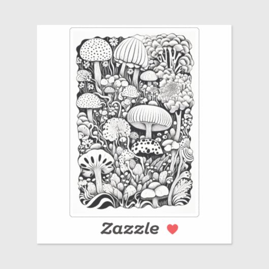 Paddenstoelenlijntekening Klein Sticker (Vel)