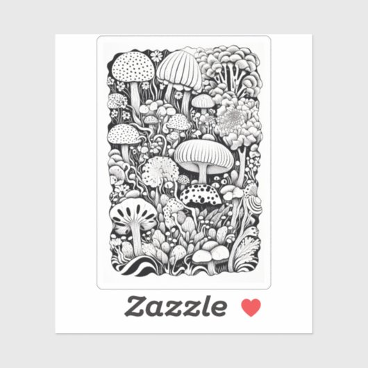 Paddenstoelenlijntekening Klein Sticker (Vel)