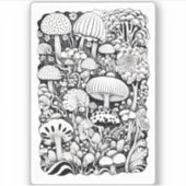 Paddenstoelenlijntekening Klein Sticker (Voorkant)