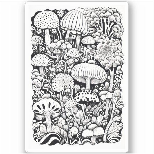Paddenstoelenlijntekening Klein Sticker (Voorkant)