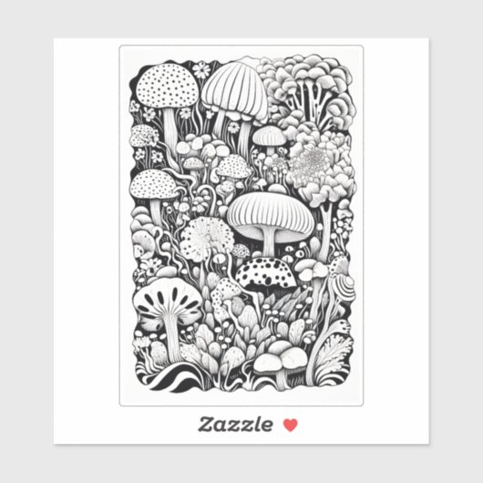 Paddenstoelenlijntekening Klein Sticker (Vel)