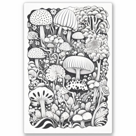 Paddenstoelenlijntekening Klein Sticker (Voorkant)