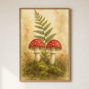 Paddenstoelenpaar in mos waterkleurenposter poster