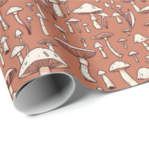 Paddenstoelenprint op Terracotta Brown Cadeaupapier