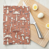 Paddenstoelenprint op Terracotta Brown Theedoek (Quarter Fold)