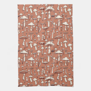 Paddenstoelenprint op Terracotta Brown Theedoek