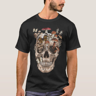 Paddenstoelenverzamelaar met griezelige schedel t-shirt