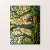 Paddenstoelenzoeker onder oude eikenbomen legpuzzel (Verticaal)