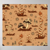 Paddenstoelfantasie,  bosbehang. poster (Voorkant)