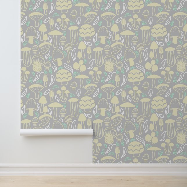 Paddenstoelgrijs creme behang (Applicatie)
