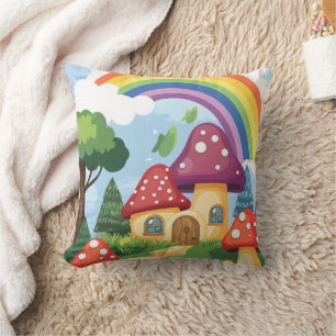 Paddenstoelhuizen en regenboog 2 kussen
