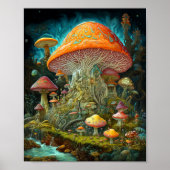 Paddenstoellandschap Surrealistische Fantasy Art Poster (Voorkant)