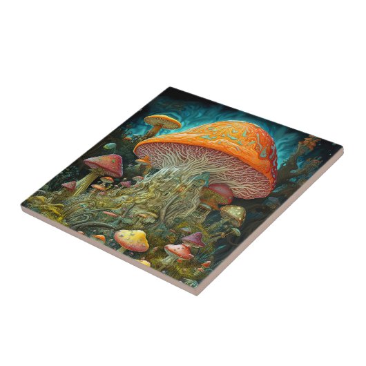 Paddenstoellandschap Surrealistische Fantasy Art Tegeltje (Zijkant)