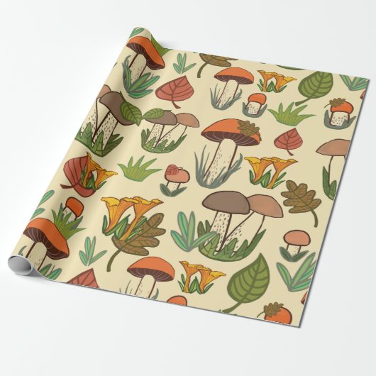 Paddenstoelpatroon. Cadeaupapier (Uitgerold)