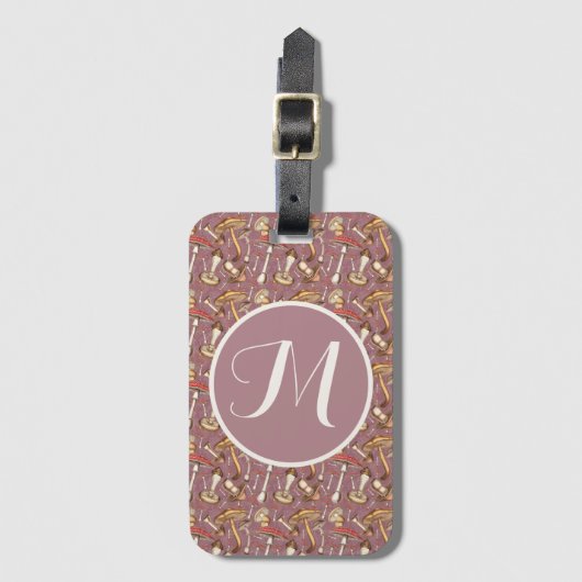  paddenstoelpatroon en gepersonaliseerd monogram bagagelabel (Voorkant (verticaal))
