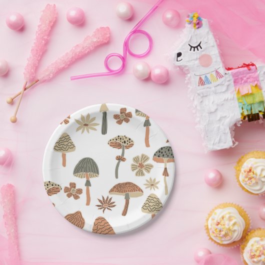 paddenstoelpatroon papieren bordje (Feest)