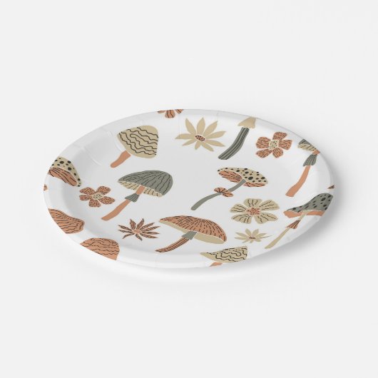 paddenstoelpatroon papieren bordje (Gekanteld)