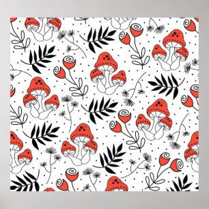 Paddenstoelschimmels: Natuur lijn kunst Poster