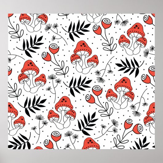 Paddenstoelschimmels: Natuur lijn kunst Poster (Voorkant)