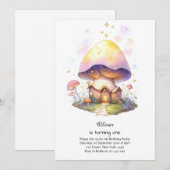Paddestoel 1e verjaardag uitnodiging (Voorkant / Achterkant)