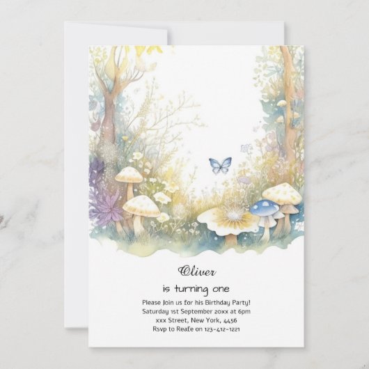 Paddestoel 1e verjaardag uitnodiging (Voorkant)