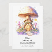 Paddestoel 1e verjaardag uitnodiging (Voorkant / Achterkant)