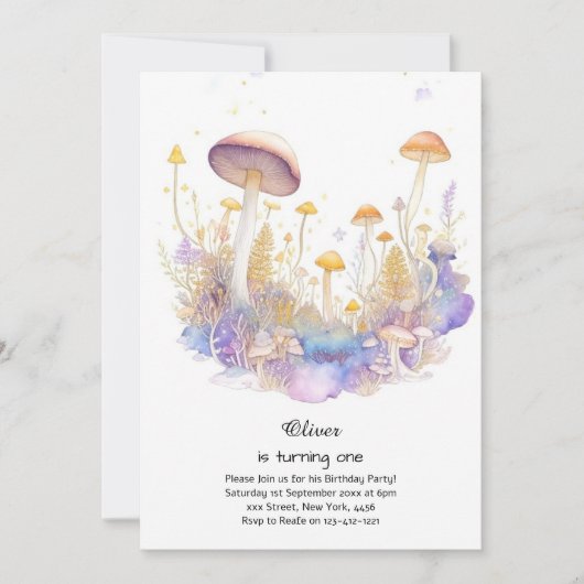 Paddestoel 1e verjaardag uitnodiging (Voorkant)