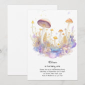 Paddestoel 1e verjaardag uitnodiging (Voorkant / Achterkant)