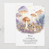 Paddestoel 1e verjaardag uitnodiging (Voorkant / Achterkant)