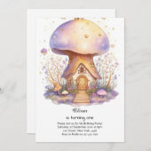 Paddestoel 1e verjaardag uitnodiging (Voorkant / Achterkant)