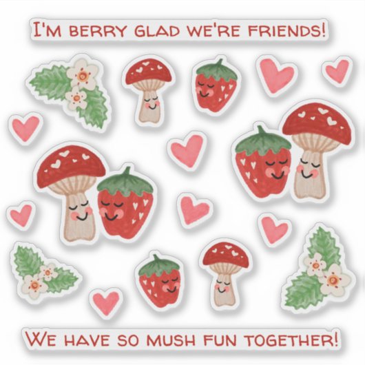Paddestoel Aardbei Valentijn Sticker Blad (Voorkant)