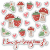 Paddestoel Aardbei Valentijn Sticker Blad (Voorkant)