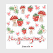 Paddestoel Aardbei Valentijn Sticker Blad (Vel)