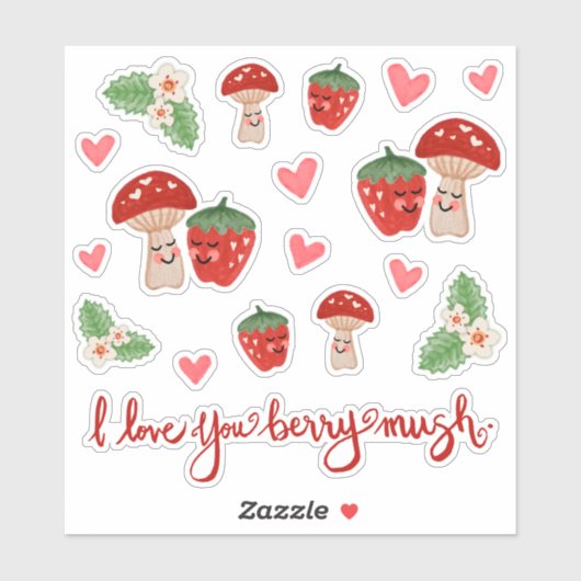 Paddestoel Aardbei Valentijn Sticker Blad (Vel)