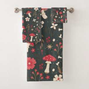 Paddestoel bloemen donkere botanische cottage bad handdoek