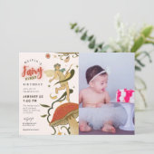 Paddestoel Bos fee meisje foto 1e verjaardag Kaart (Staand voorkant)