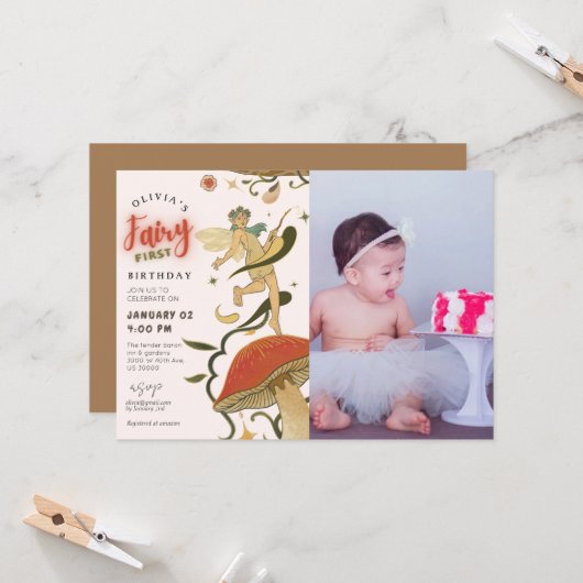 Paddestoel Bos fee meisje foto 1e verjaardag Kaart (Voorkant / Achterkant in situ)