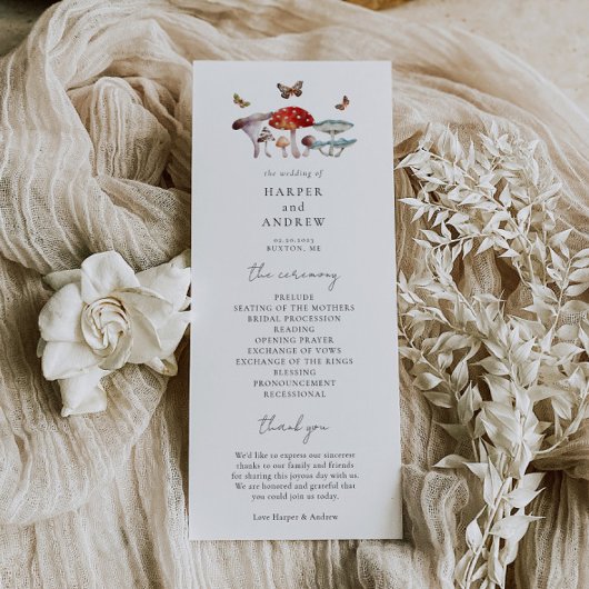Paddestoel bruiloft ceremonie programma programmakaart