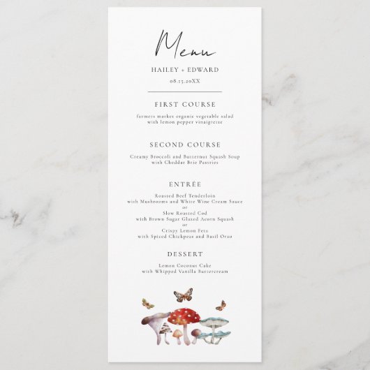Paddestoel bruiloft diner menu (Voorkant)