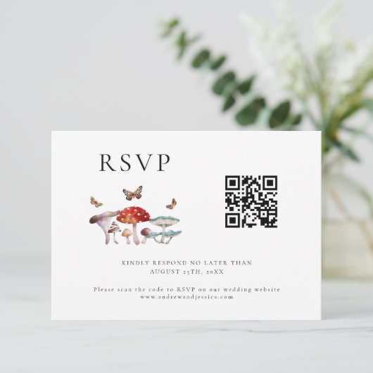 Paddestoel bruiloft QR-code RSVP-kaart RSVP Kaartje (Staand voorkant)