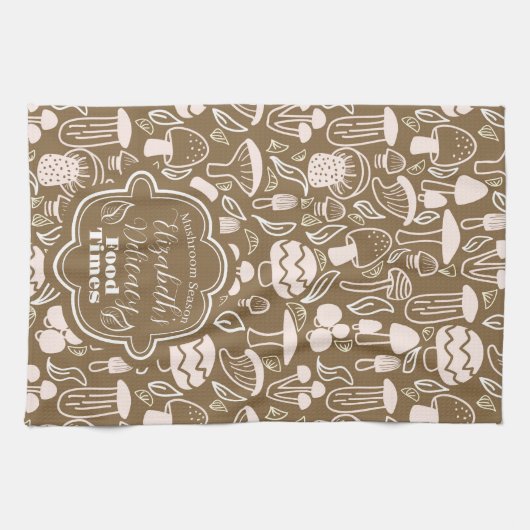 Paddestoel bruine crème theedoek (Horizontaal)