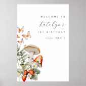 Paddestoel en aardbeien Verjaardag Welkomstbord Poster (Voorkant)