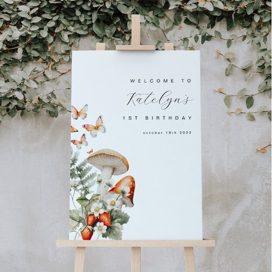 Paddestoel en aardbeien Verjaardag Welkomstbord Poster