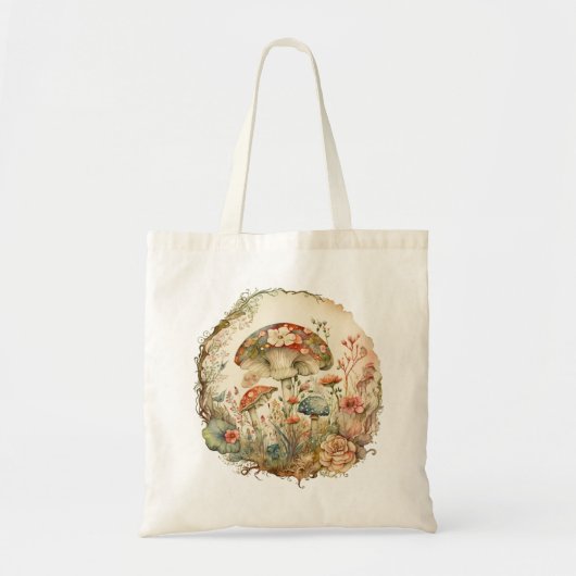 Paddestoel en Bloemen Canvas tas (Voorkant)