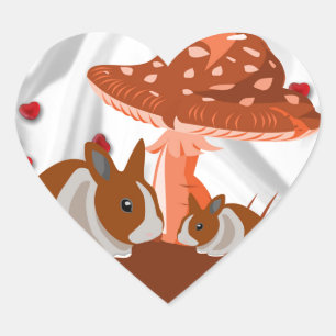 Paddestoel en konijn Kinder Gift Hart Sticker