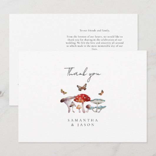 Paddestoel en mot bruiloft bedankkaart (Voorkant / Achterkant)