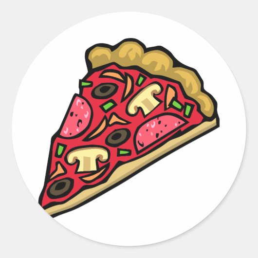 Paddestoel en peperoni pizza slice ronde sticker (Voorkant)